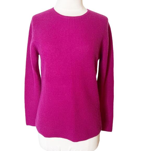 White + Warren waffle texturized cashmere sweater fuchsia pink sz S - Picture 1 of 5